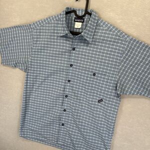 Patagonia M's Puckerware Short Sleeved Shirt Button Up Gingham Plaid Size M
